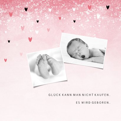 Dankeskarte zur Geburt rosa mit Fotos und Herzchen 2