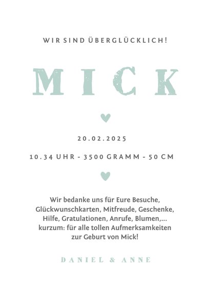 Dankeskarte zur Geburt zwei Giraffen blau Foto innen 3