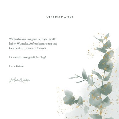 Dankeskarte zur Hochzeit Eukalyptus, Gold & Foto 3