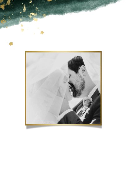 Dankeskarte zur Hochzeit mit Foto in grün und gold 2
