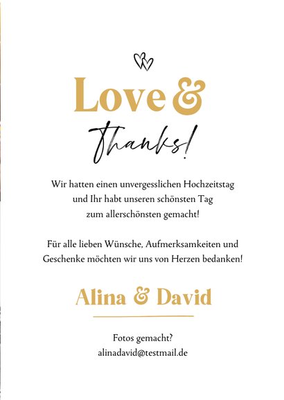 Dankeskarte zur Hochzeit Namen Goldschrift 3
