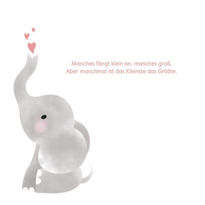 Danksagung Geburt Foto, Elefant Aquarell rosa 2