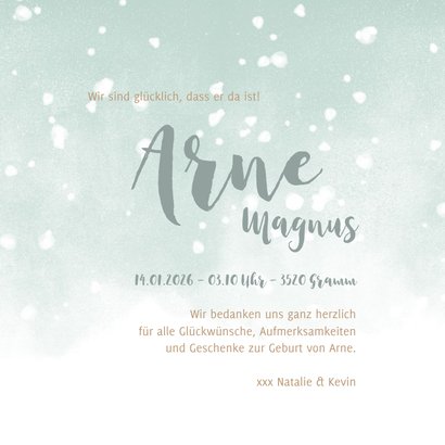 Danksagung Geburt grün eigenes Foto & Schnee 3