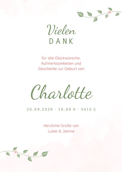 Danksagung Geburtskarte Foto Blumenranken 3