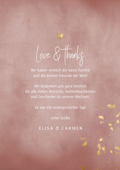 Danksagung Hochzeit 'Love & Thanks' Foto & Goldtupfen 3