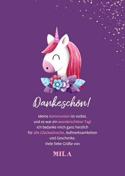 Danksagung Kommunion Einhorn Mädchen 3