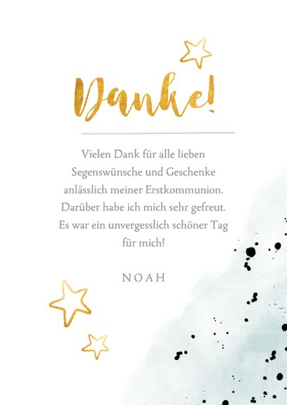 Danksagung Kommunion Goldlook blau mit Foto & Wasserfarbe 3