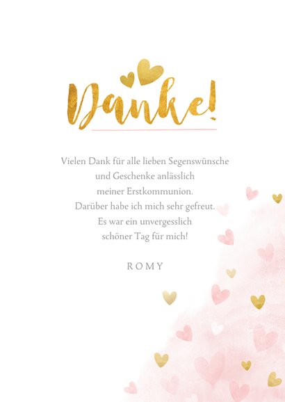 Danksagung Kommunion Goldlook rosa mit Foto & Wasserfarbe 3