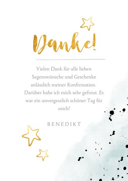 Danksagung Konfirmation Aquarelllook, Foto und Sterne 3