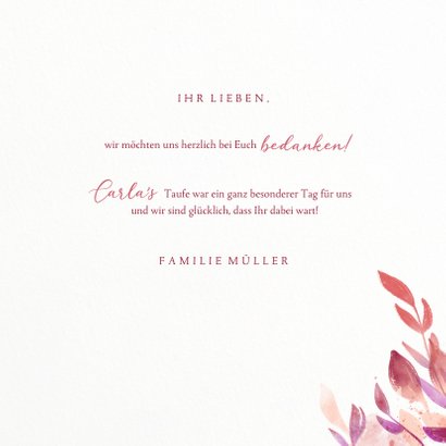 Danksagung Taufe florales Kreuz pink 3