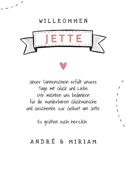 Danksagung zur Geburt Foto mit Doodles rosa 3