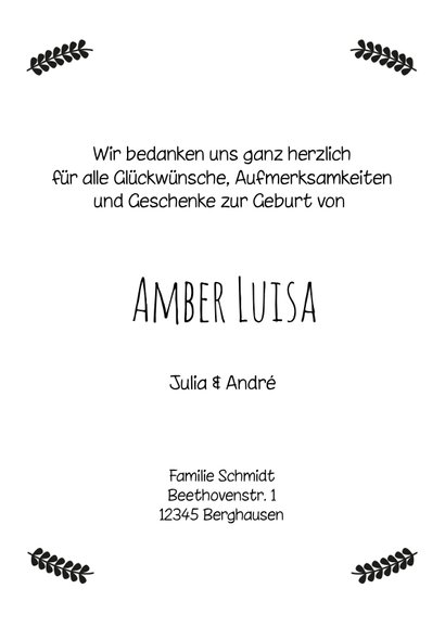 Danksagung zur Geburt Foto Schwarzweiß-Look 3