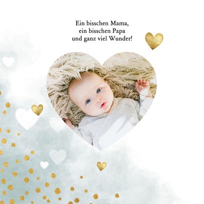 Danksagung zur Geburt Herzen blau & Foto innen 2