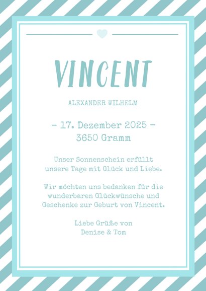 Danksagung zur Geburt Poster grafisch blau mit Foto 3