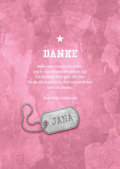 Danksagung zur Kommunion rosa Militarylook & Fotos 3