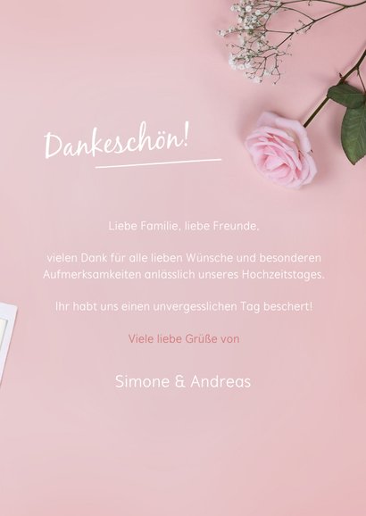 Danksagungskarte Hochzeitstag Fotos & Rose 3