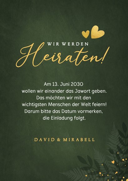 Dunkelgrün Save the Date Botanisch Goldkleckse 3