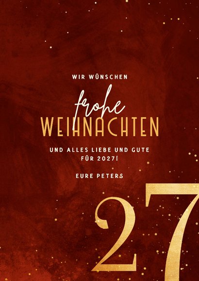 Dunkelrote Weihnachtskarte Jahreszahl gold 3