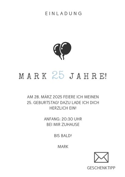 Einfache Fotokarte Einladung 25. Geburtstag Send a Smile