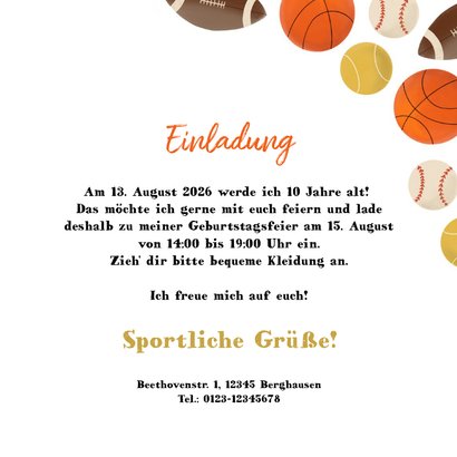 Einladung 10. Kindergeburtstag Ballsport Foto innen 3