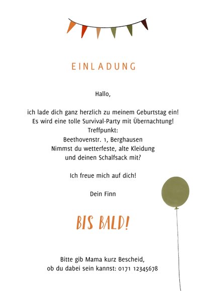 Einladung 10. Kindergeburtstag Survival-Party 3