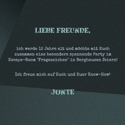 Einladung 12. Geburtstag Fragezeichen Blau Escape Room Party 3
