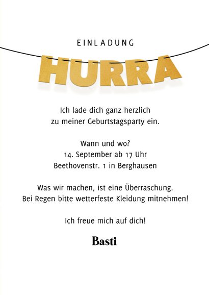 Einladung 13. Kindergeburtstag Foto und Buchstabengirlande 3