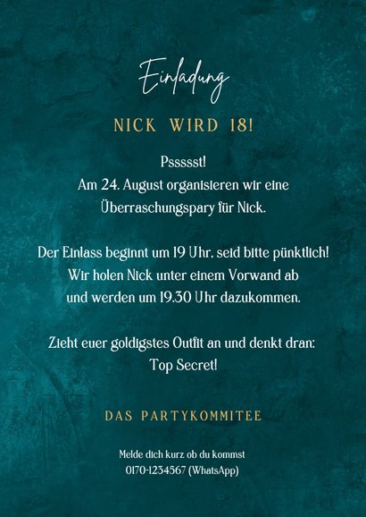 Einladung 18. Geburtstag Party Goldschrift 3