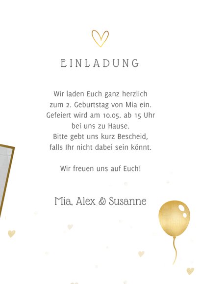 Einladung 2. Geburtstag Foto Goldlook Send a Smile
