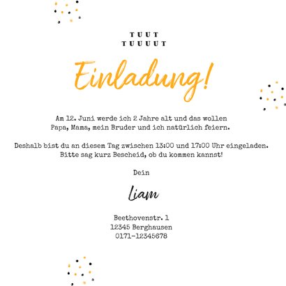 Einladung 2. Kindergeburtstag gelbe Traktoren 3