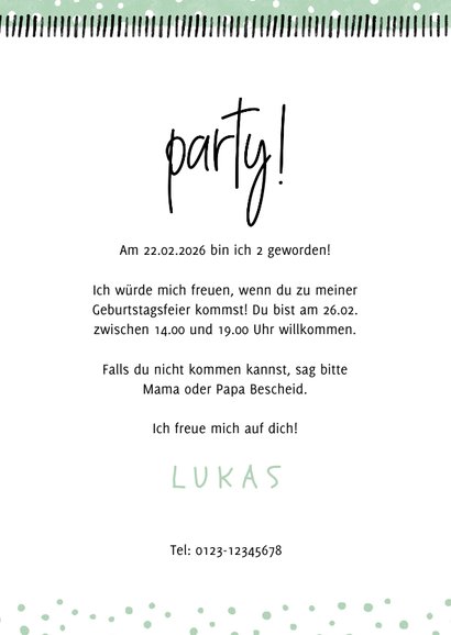 Einladung 2. Kindergeburtstag 'Party!' mit eigenem Foto 3