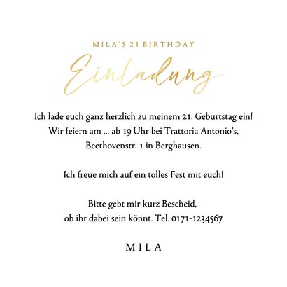 Einladung 21. Geburtstag Discokugel Goldkonfetti mit Foto 3