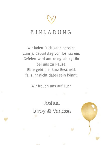 Einladung 3. Geburtstag Foto Goldlook Send a Smile