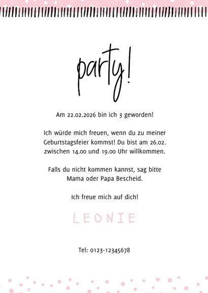 Einladung 3. Kindergeburtstag 'Party!' eigenes Foto 3