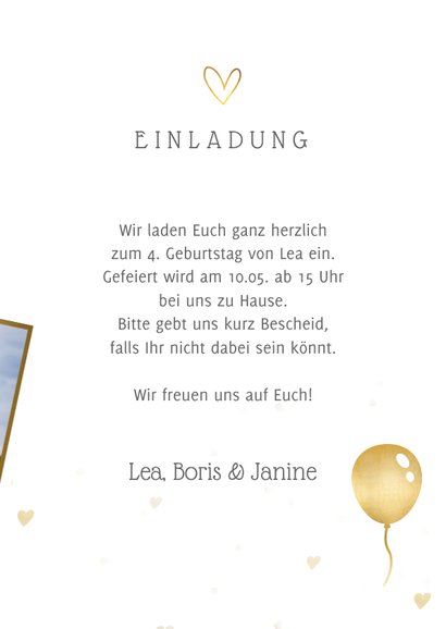 Einladung 4. Geburtstag Foto Goldlook Send a Smile