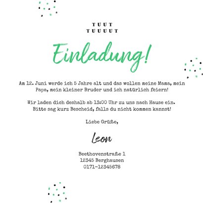 Einladung 5. Kindergeburtstag grüne Traktoren 3