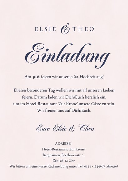 Einladung 60. Hochzeitstag Kirschblüten und Blätterkranz 3