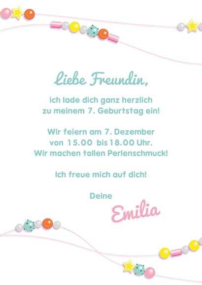 Einladung 7. Kindergeburtstag mit Perlen basteln 3