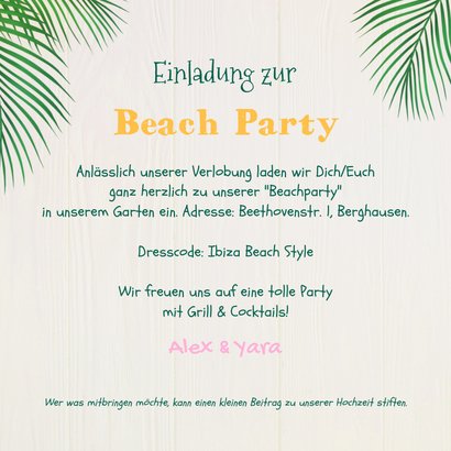 Einladung Beachparty bunte Wegweiser mit Strand 3