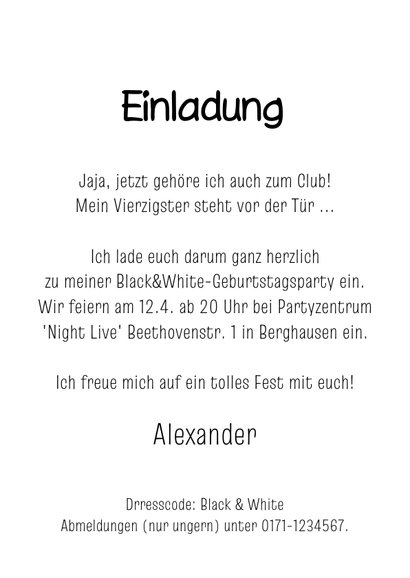Einladung Black & White-Geburtstagsparty Wegweiser 3