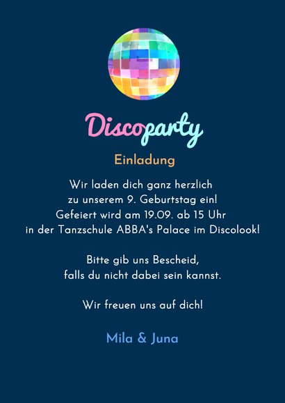 Einladung Disco Party Kindergeburtstag Zwilling mit Foto 3
