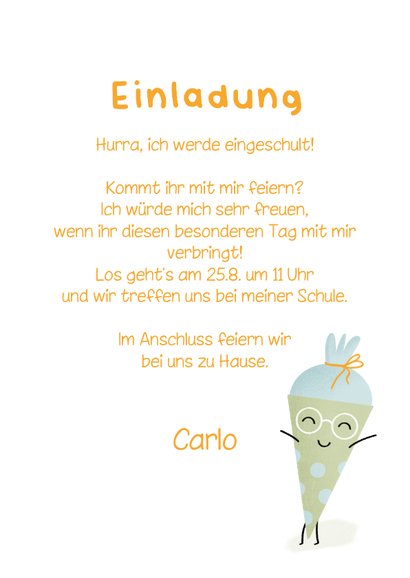 Einladung Einschulung lustige Schultüte grün 3