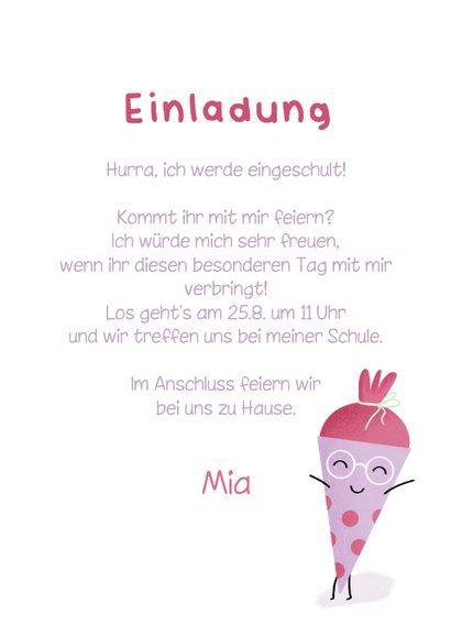 Einladung Einschulung lustige Schultüte lila 3