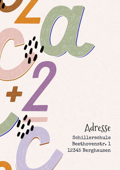 Einladung Einschulung orange-lila Zwilling Buchstaben 2