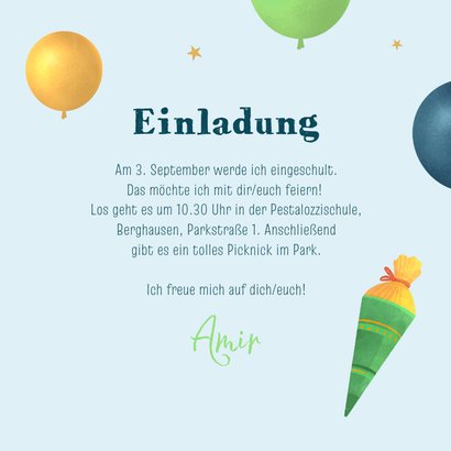 Einladung Einschulung Rucksack und Luftballons 3