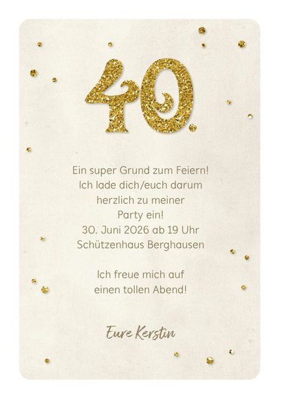 Einladung Geburtstag Glittergold 40 3