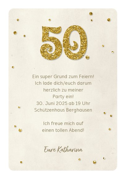 Einladung Geburtstag Glittergold 50 3