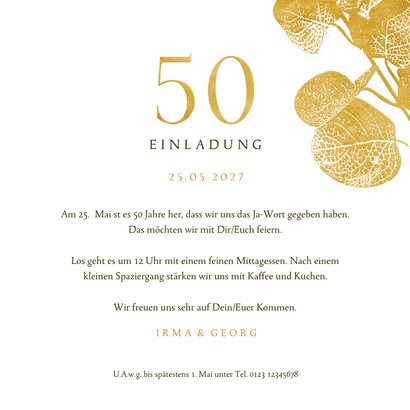 Einladung Goldene Hochzeit goldener Eukalyptus 3