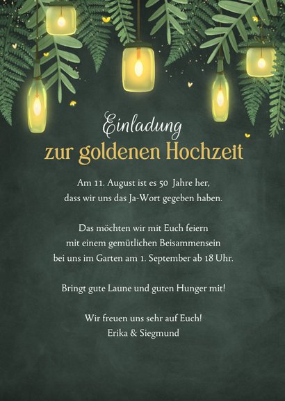 Einladung goldene Hochzeit Laternen im Grünen 3