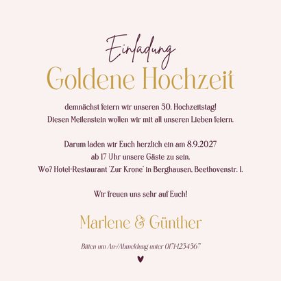 Einladung Goldene Hochzeit mit elegantem Blumenkranz 3